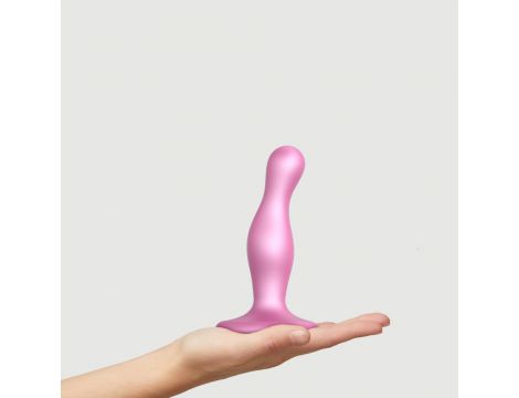 Dildo analne silikonowe Curvy Straponme metaliczny różowy S 14cm - 6