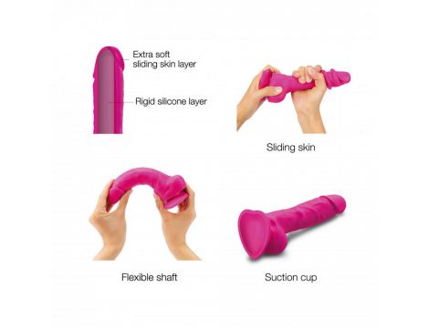 Dildo realistyczne z przesuwaną skórą silikonowe Straponme fuksjowe M - 3