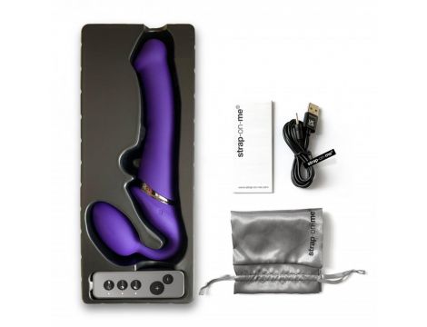 Wibrujący strap-on Strap-on-me silikonowy M fioletowy USB wodoodporny - 10