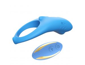 Pierścień erekcyjny wibrujący Shark niebieski z pilotem USB