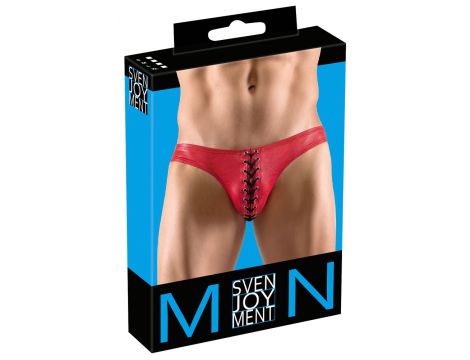 Slipy męskie Svenjoyment czerwone błyszczące z sznurowaniem - 2
