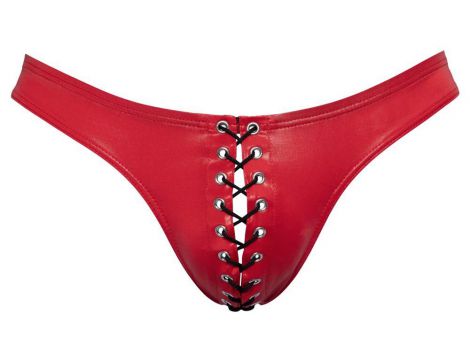 Slipy męskie Svenjoyment czerwone błyszczące z sznurowaniem - 11
