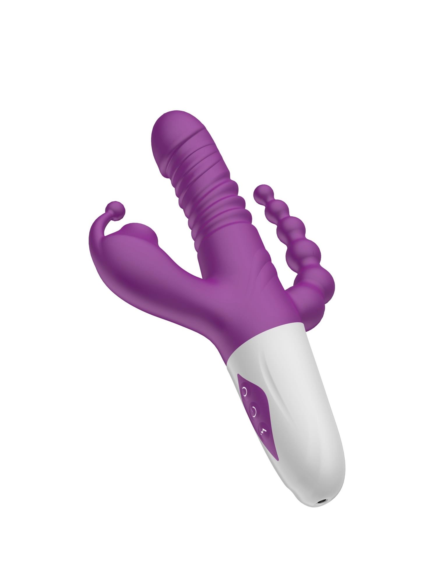 triple stimulation thrusting vibrator