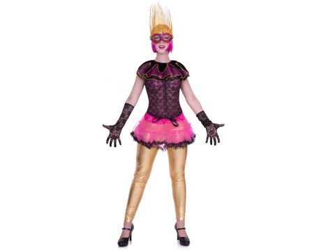 Maska wenecka z włosami Kinky Pleasure różowa 28 cm