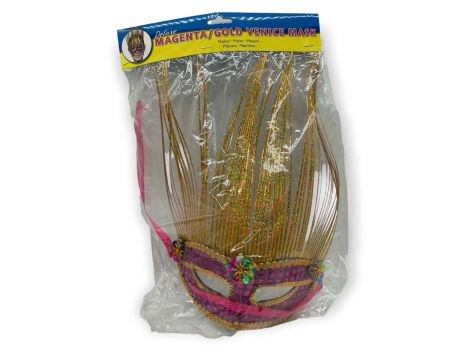 Maska wenecka z włosami Kinky Pleasure różowa 28 cm - 2