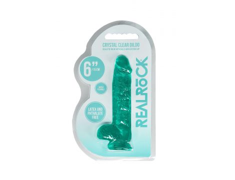 Dildo żelowe realistyczne z jądrami turkusowe RealRock 15 cm - 2
